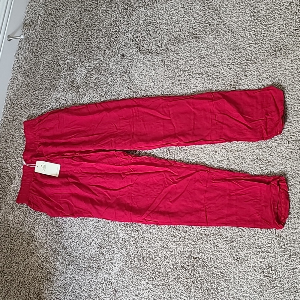 Red Cotton Summer Pants